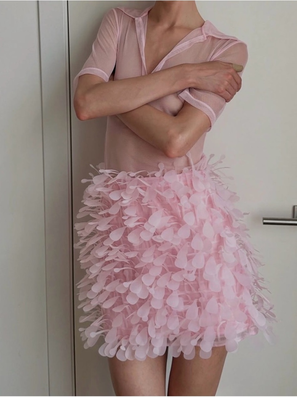 Selezza London Pink Petal-Trim Mini Skirt - Women's Skirt